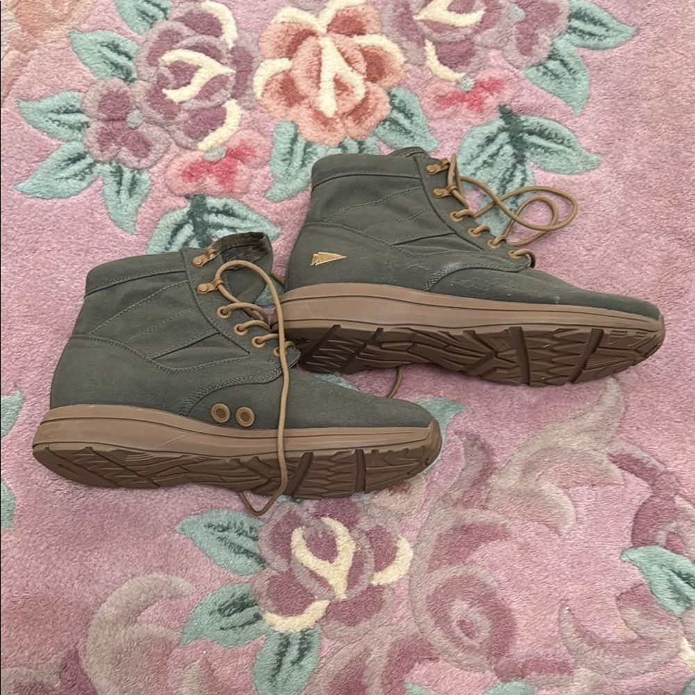 Green High-Top Boots with Brown Soles